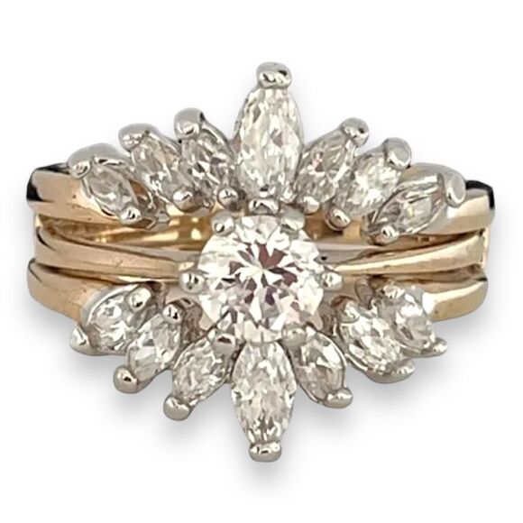 Vintage Wedding Ring Set  Size 9 Cubic Zirconia 14K Gold Plate Mid-Century 14F - Picture 7 of 12